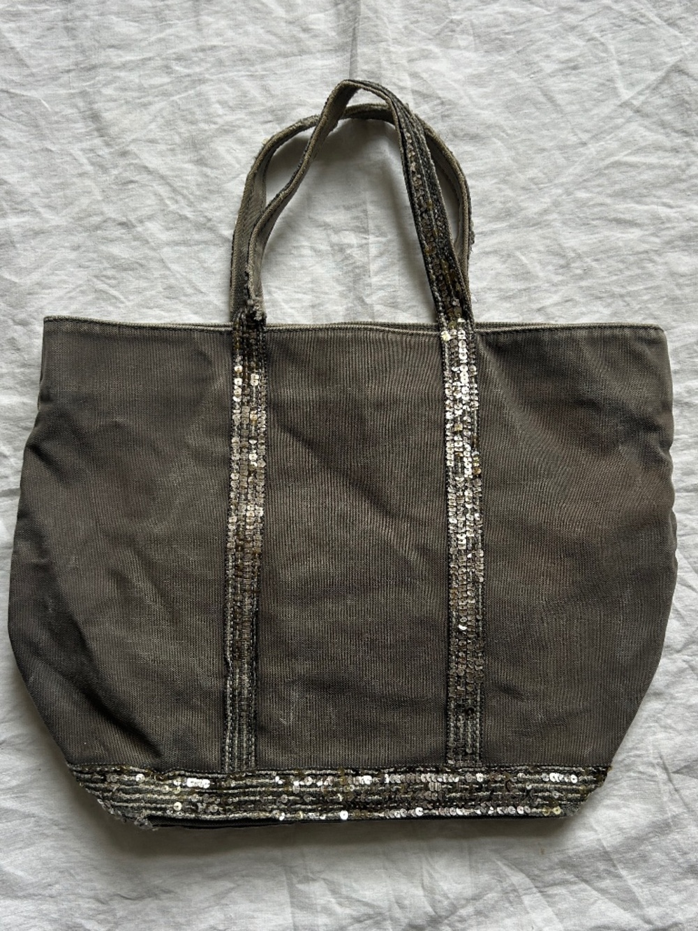 Vanessa Bruno Grey Canvas/Sequin Cabas Tote